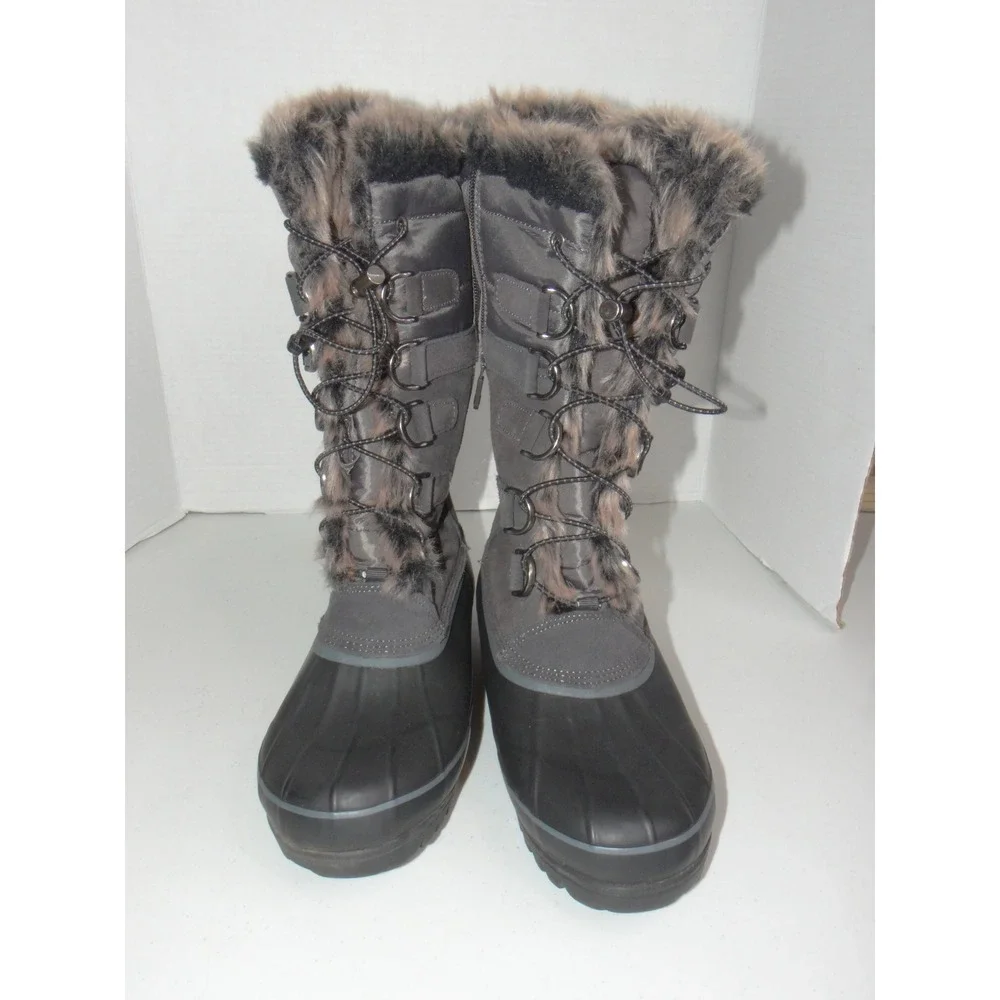 Lands End Womens Gray Faux Fur Trim Tall Snow Boots V3838/F4116 Size 10B